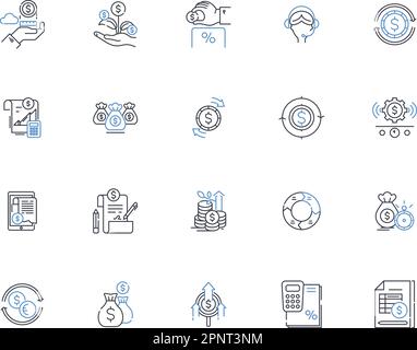 Collection d'icônes de ligne de prêt. Emprunter, crédit, prêt, mon, Finances, Confiance, vecteur collatéral et illustration linéaire. Dette,remboursement,signes de contour d'intérêt Illustration de Vecteur