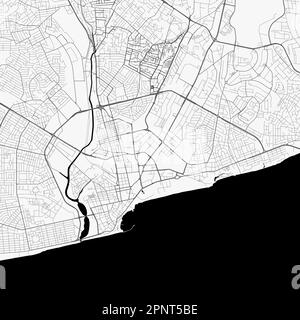 Carte de la ville d'Accra, Ghana. Affiche urbaine noir et blanc. Carte routière avec vue de la région métropolitaine. Illustration de Vecteur