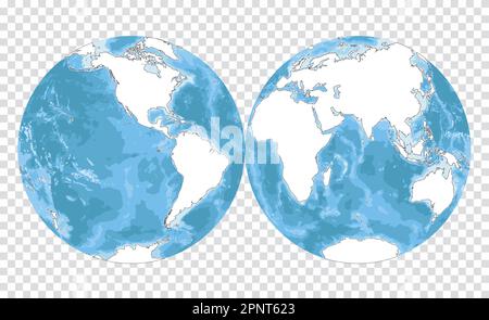 Silhouette très détaillée de la carte du monde en forme de globe terrestre. Projection globulaire Nicolosi – 3D. Illustration de Vecteur