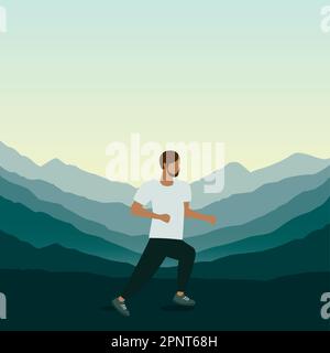 jogging homme sportif sur paysage de montagne vert Illustration de Vecteur