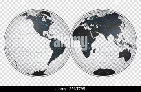 Carte du monde transparente en forme de globe terrestre. Projection globulaire Nicolosi – 3D. Illustration de Vecteur