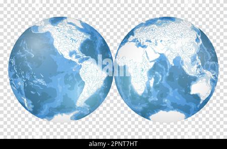 Silhouette très détaillée de la carte du monde en forme de globe terrestre. Projection globulaire Nicolosi – 3D. Illustration de Vecteur