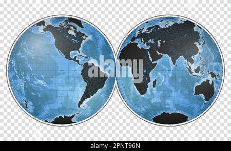 Silhouette très détaillée de la carte du monde en forme de globe terrestre. Projection globulaire Nicolosi – 3D. Illustration de Vecteur