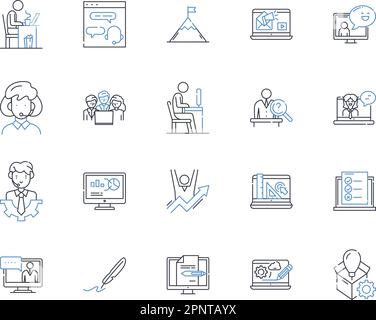 Collection d'icônes de ligne de coordination des tâches. Collaboration, Organisation, planification, délégation, priorisation, Coopération, vecteur de communication et Illustration de Vecteur