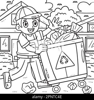 Page de coloriage du bac de collecte des déchets de la fête du travail Illustration de Vecteur