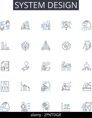 Collection d'icônes de ligne de conception du système. Planification stratégique, contrôle budgétaire, recherche marketing, analyse de données, gestion financière, Gestion de projet Illustration de Vecteur