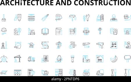 Ensemble d'icônes linéaires d'architecture et de construction. Blueprint, Foundation, moderne, traditionnel, structure, Design, symboles vectoriels innovation et ligne Illustration de Vecteur