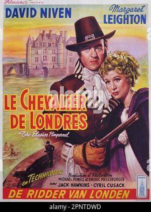 DAVID NIVEN comme Sir Percy Blakeney et MARGARET LEIGHTON comme Marguerite Blakeney dans L'INSAISISSABLE PIMPERNEL / LE CHEVALIER DE LONDRES 1949 écrit et produit par MICHAEL POWELL et EMERIC PRESSBURGER roman The Scarlet Pimpernel de Baronne Orczy Music Brian Easdale The Archers / London film Productions Banque D'Images