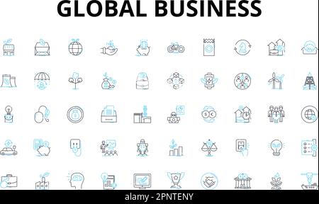 Ensemble d'icônes linéaires d'entreprise internationales. International, expansion, multinationale, interconnecté, Commerce, Collaboration, symboles de vecteur d'intégration et ligne Illustration de Vecteur