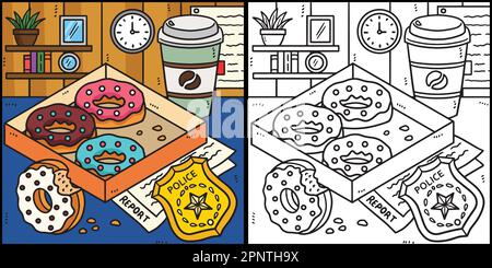 Insigne de police, Donuts, illustration de coloration de café Illustration de Vecteur