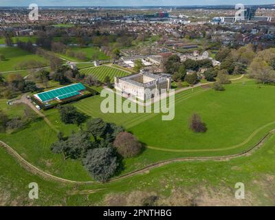 Vue aérienne de Syon House à Syon Park, Hounslow West Londres, Royaume-Uni. Banque D'Images
