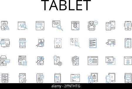 Collection d'icônes de la gamme de tablettes. Gadget, sans fil, périphérique, Smartph, Netbook, Ordinateur portable, vecteur informatique et illustration linéaire. Étiquette,ordinateur portable,numérique Illustration de Vecteur