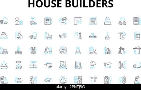 Ensemble d'icônes linéaires pour les constructeurs de maisons. Construction, Architecture, rénovation, planification, conception, Matériaux, symboles vectoriels et signes de concept de ligne Illustration de Vecteur