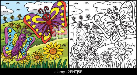 Page de coloriage papillon Illustration colorée Illustration de Vecteur