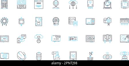 Ensemble d'icônes linéaires d'instruments technologiques. Gadgets, robotique, Drs, wearable, virtualité, Internet, Chips Line Vector et concept Signs. Artificiel Illustration de Vecteur