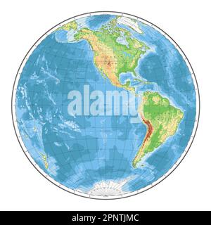 Carte du monde physique très détaillée en forme de globe terrestre. Projection globulaire Nicolosi – plate. Illustration de Vecteur