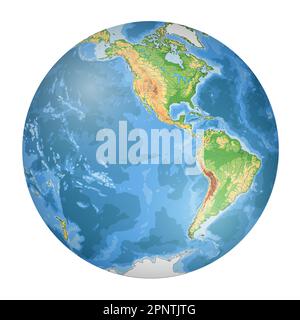 Carte du monde physique très détaillée en forme de globe terrestre. Projection globulaire Nicolosi – 3D. Illustration de Vecteur