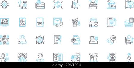 Jeu d'icônes linéaires d'investissement en ligne. Actions, obligations, crypto-monnaie, négociation, investissements, Portefeuille, vecteur de la gamme de diversification et panneaux de concept. Risque Illustration de Vecteur