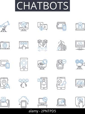 Collection d'icônes Chatbots line. Évaluer , estimer , évaluer , taux , juge , Déterminer , analyser le vecteur et l'illustration linéaire. Jauge, prix Illustration de Vecteur