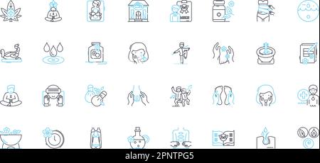 Ensemble d'icônes linéaires de guérison naturelle. Plantes, cristaux, Mindfulness, méditation, Aromatherapy, Naturopathie, vecteur de la ligne d'acupuncture et signes conceptuels Illustration de Vecteur
