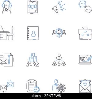 Collection d'icônes de ligne de recrutement de postes. Embauche, emploi, recrutement, CV, qualifications, Entrevue, scénario de candidat et illustration linéaire. Emploi Illustration de Vecteur