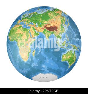 Carte du monde physique très détaillée en forme de globe terrestre. Projection globulaire Nicolosi – 3D. Illustration de Vecteur