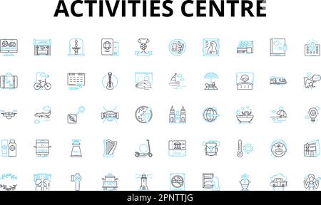 Ensemble d'icônes linéaires du centre d'activités. Divertissement, aventure, divertissement, Loisirs, Loisirs, Sports, symboles vecteur de forme physique et panneaux de concept de ligne Illustration de Vecteur