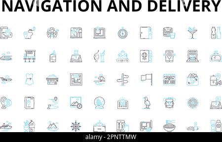 Ensemble d'icônes linéaires de navigation et d'administration. Routage, expédition, expédition, recherche de chemin, suivi, Logistique, symboles de vecteur de mouvement et panneaux de concept de ligne Illustration de Vecteur