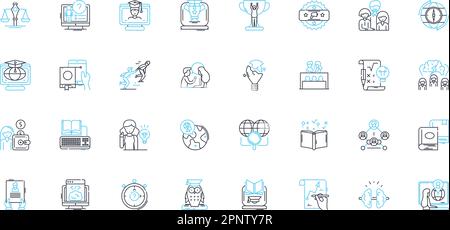 Jeu d'icônes linéaires du tutoriel virtuel. Numérique, en ligne, à distance, interactif, E-learning, Tutorat, vecteur de ligne d'enseignement et signes conceptuels. Temps réel Illustration de Vecteur
