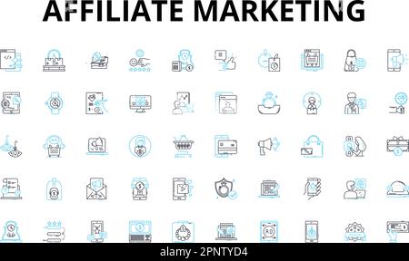 Marketing de filiale linéaire icônes ensemble. Commissions, ventes, commissions, promotions, Nerking, Revenus, symboles vectoriels en ligne et symboles de concept de ligne Illustration de Vecteur