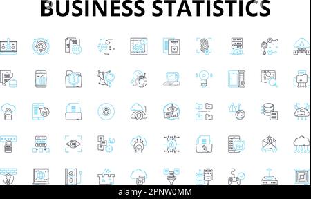 Ensemble d'icônes linéaires de statistiques commerciales. Analyse, prévision, données, probabilité, tendances, Variabilité, symboles de vecteur de corrélation et signes de concept de ligne Illustration de Vecteur