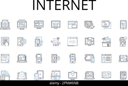 Collection d'icônes de ligne Internet. World Wide Web, Cyberspace, Net, Web, en ligne, Information SuperHighway, Digital realm vector et illustration linéaire Illustration de Vecteur