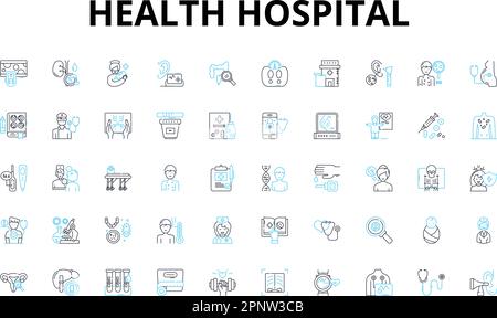 Ensemble d'icônes linéaires de l'hôpital de santé. Bien-être, traitement, guérison, rétablissement, chirurgie, Médecine, symboles de vecteur d'urgence et signes conceptuels de ligne Illustration de Vecteur