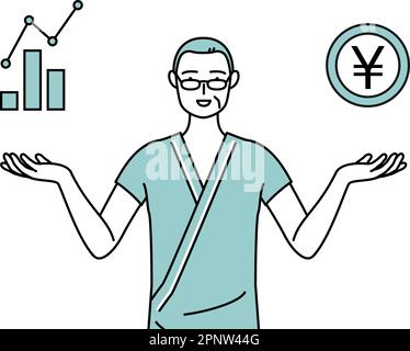 Homme d'âge moyen et âgé admis patient dans une blouse d'hôpital guidant une image de DX, amélioration des performances et des ventes, Vector Illustration Illustration de Vecteur