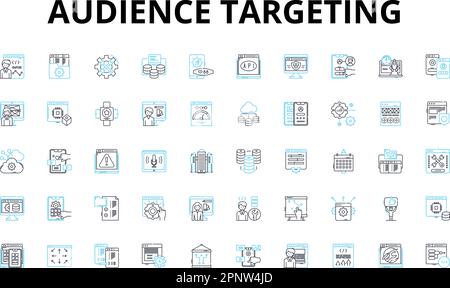Ensemble d'icônes linéaires de ciblage du public. Données démographiques, psychographiques, Segmentation, Persona, centres d'intérêt, Comportement, symboles de vecteur d'affinité et ligne Illustration de Vecteur