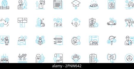 Ensemble d'icônes linéaires de solutions de dotation en personnel. Recrutement, talents, placement, embauche, emploi, Intégration, vecteur de ligne d'approvisionnement et affiches conceptuelles. Dotation Illustration de Vecteur
