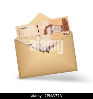 bolivar vénézuélien note à l'intérieur d'une enveloppe brune ouverte. 3D illustration de l'argent dans une enveloppe ouverte Banque D'Images