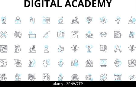 Jeu d'icônes linéaires digital academy. Éducation, technologie, innovation, apprentissage, formation, Compétences, symboles vectoriels de numérisation et signes de concept de ligne Illustration de Vecteur