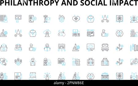 Ensemble d'icônes linéaires de philanthropie et d'impact social. Charité, don, don, bénévolat, impact, Communauté, symboles vectoriels d'habilitation et ligne Illustration de Vecteur