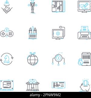 Jeu d'icônes linéaires de commerce d'Internet. e-commerce, investissement, Forex, crypto-monnaie, achats en ligne, bourse, vecteur de ligne de bourse et concept Illustration de Vecteur