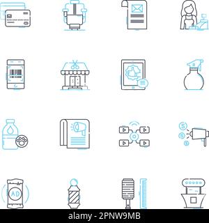 Jeu d'icônes linéaires E-TRADE. Investissement, négociation, titres, en ligne, actions, Forex, vecteur de ligne de marchandises et signes de concept. Portefeuilles,crypto-monnaie Illustration de Vecteur