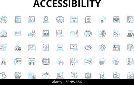 Ensemble d'icônes linéaires d'accessibilité. Inclusion, incapacité, accommodement, empathie, dignité, Symboles de vecteur d'équité et de concept de ligne fonctionnels Illustration de Vecteur