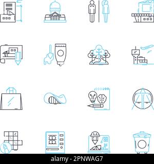 Ensemble d'icônes linéaires de l'atelier planification Drafting. Blueprint, Sketch, Outline, Schematic, Proposal, Carte, vecteur de ligne de diagramme et signes de concept. Conception,mise en page,modèle Illustration de Vecteur