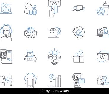 Collection d'icônes de ligne de stocks. Prix, négociation, dividendes, marché, actions, Courtier, vecteur de gains et illustration linéaire. Rendements,volatilité Illustration de Vecteur