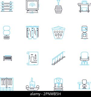 Icônes linéaires pour résidences. Maison, habitation, maison, appartement, appartement, Maison de ville, vecteur de ligne de villa et signes de concept. Mansion,Flat,Cottage Outline Illustration de Vecteur