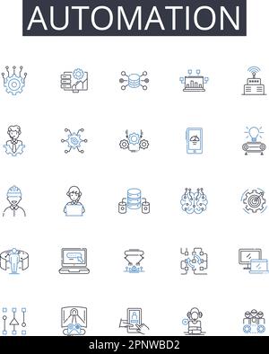 Collection d'icônes de ligne d'automatisation. Mécanisation, innovation, modernisation, numérisation, informatisation, Optimisation, rationalisation des vecteurs et Illustration de Vecteur