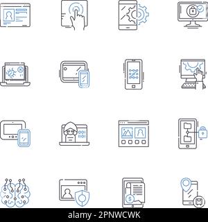 Collection d'icônes Cloud Line. Virtualisation, évolutivité, sécurité, flexibilité, efficacité, Fiabilité, vecteur de déploiement et illustration linéaire Illustration de Vecteur