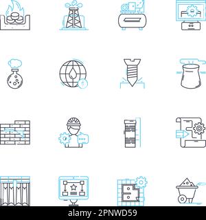 Ensemble d'icônes linéaires d'ingénierie chimique. Réacteur, catalyseur, polymère, distillation, synthèse, Ion, vecteur de la ligne de cristallisation et signes conceptuels Illustration de Vecteur