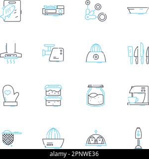 Ensemble d'icônes linéaires Mess Hall. Armée, soldats, repas, nourriture, Cafétéria, Cuisine, vecteur de ligne communale et signes de concept. Salle à manger, Messmates, buffet Outline Illustration de Vecteur