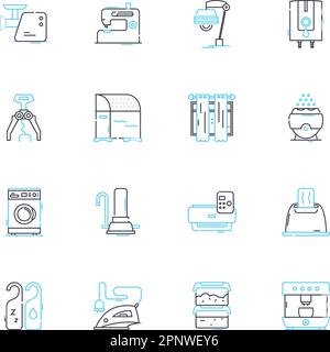 Jeu d'icônes linéaires de galley. Nourriture, cuisine, cuisine, bateaux, eau, Nautique, vecteur de ligne de navigation et signes conceptuels. Cuisine, service, contour culinaire Illustration de Vecteur